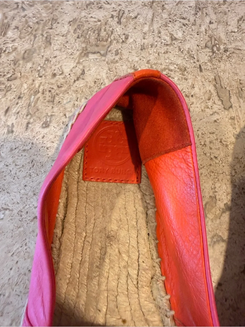 TORY BURCH Pink and Orange Leather Espadrille Flats